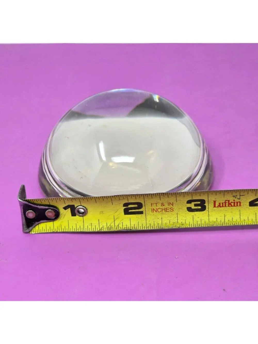 Vintage 70s Glass Paperweight‎ With Womans Face Illustration Purple & Black Art